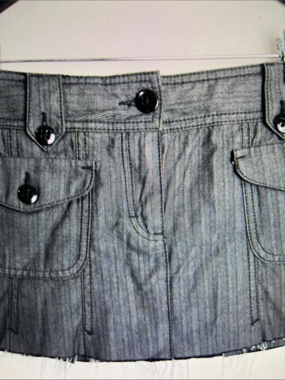 Gray Denim Mini Skirt with Buttoned Pockets